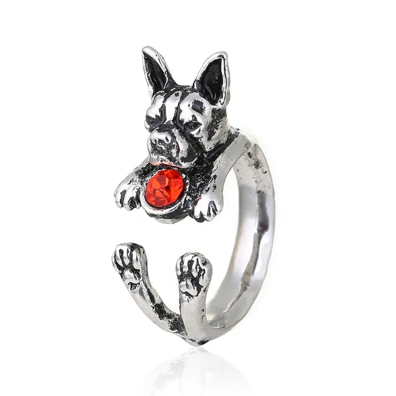 Прямая поставка американское кольцо Boston Terrier античное серебряное покрытие