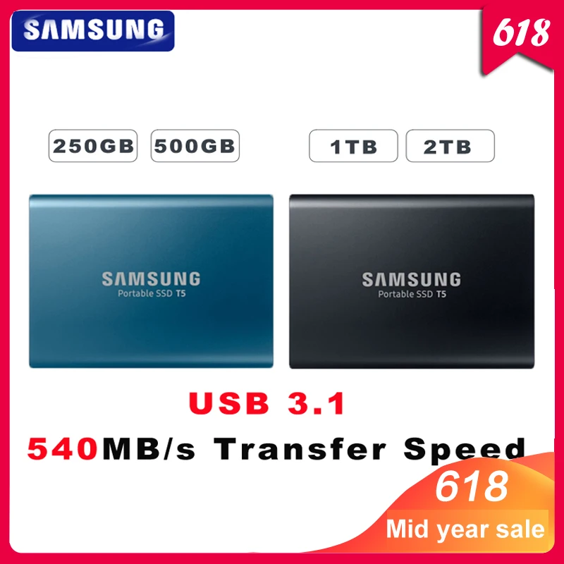 100% Samsung T5 портативный SSD 250 ГБ 500 Гб ТБ 2 USB3.1 внешние твердотельные накопители USB 3 1