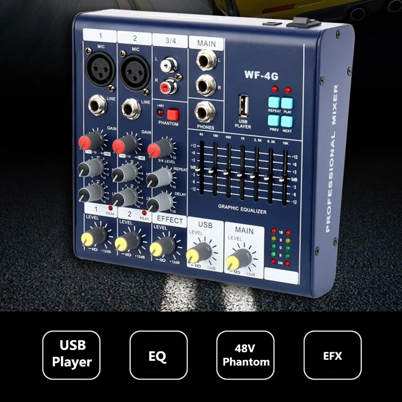 Finlemho DJ микшер аудио USB консоль WF4G 4 Way Профессиональный усилитель мощности сабвуфер динамик линейный массив 48 В фантомное питание