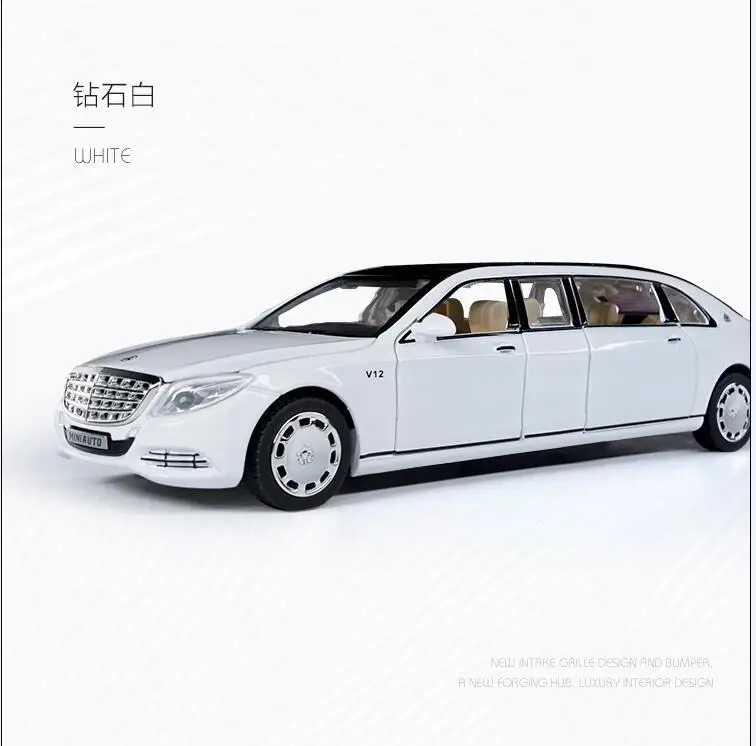 Белый 1:32 Maybach S650 Diecasts& Toy Vehicles модель автомобиля со звуком и светильник коллекция автомобиля игрушки для мальчика Детский подарок brinquedos - Цвет: Белый