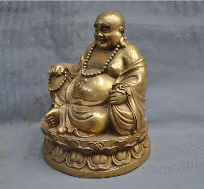 10 &quotКитай латунь Счастливый Будда Майтрея монах Бронзовая статуя благословение