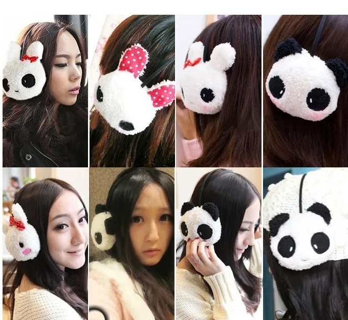 CUHAKCI Winter Cute Earmuffs Panda Ear Muff Warmer New Gilrs Black White Small Panda Design Women Pad Fluffy Ear Warmer Earmuffs