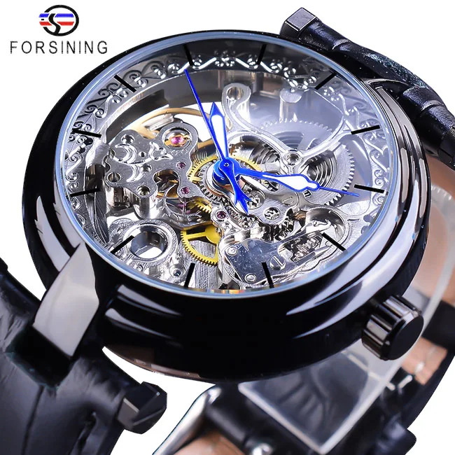 GMT1098-7 Forsining,, золотые часы, модные, синие, мужские, автоматические, самовзводные часы, Топ бренд, коричневые, натуральная кожа, светящиеся стрелки - Цвет: GMT1098-7