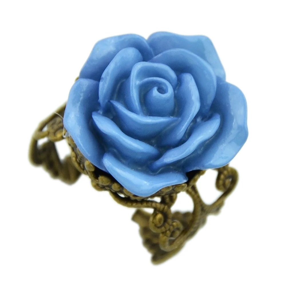 Kayshine Gothic Style Vintage Jewelry Retro Rings for Women Fashion Colorful Resin Rose Hollow Out Flower Resizable Finger Rings|jewelry