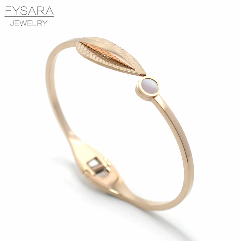 Женский Браслет-манжета FYSARA из натуральной ракушки с листьями нержавеющей стали