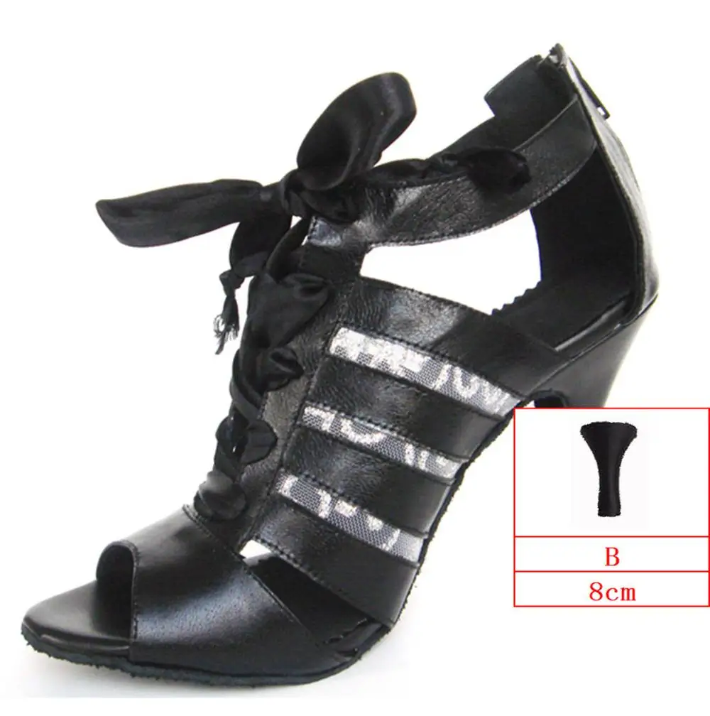 Black-B Zapatos de baile/черные танцевальные туфли из искусственной кожи для сальсы; высота каблука 4,5-10 см; удобные женские танцевальные туфли для латинских танцев; JYG948 - Цвет: Black-B