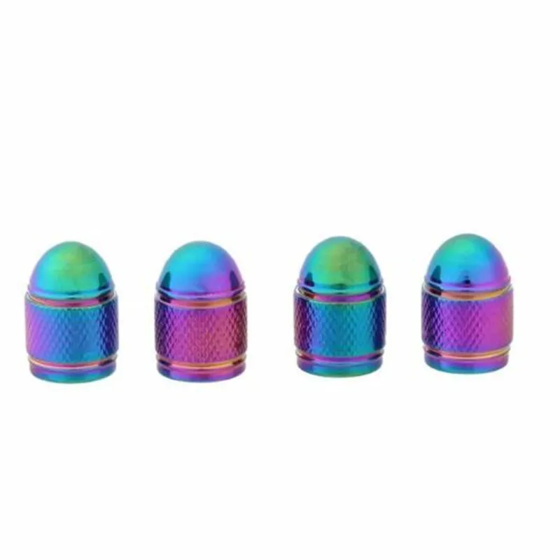 4pcs/set Car Valve Caps Bullet Style Tire Caps Polished Aluminum Black Chrome Tire Valve Stem Cap Anodized Rainbow Caps On Tire