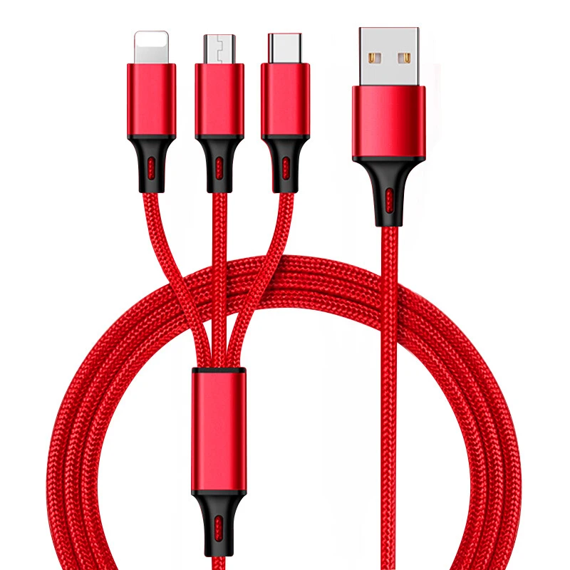 Все 3 в 1 3 а кабель для быстрой зарядки Micro USB IOS type-C 1,2 м для huawei Iphone Mac Xiaomi OPPO samsung - Цвет: Красный