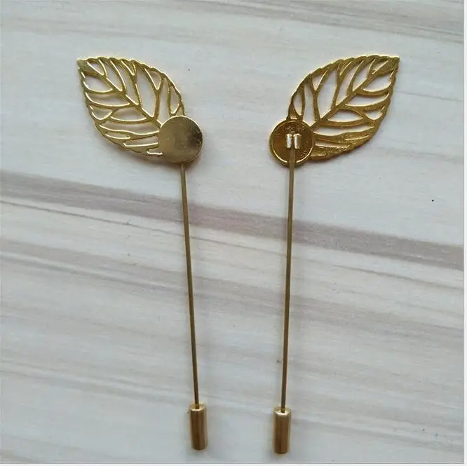 Недорогие Медные Броши в форме золотого листа 50 шт./лот для шляпы булавки палочки