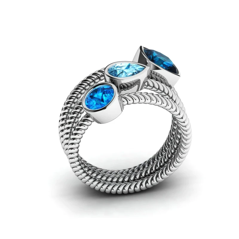 3 шт./компл. роскошные кольца с большими синими драгоценными камнями и цирконием