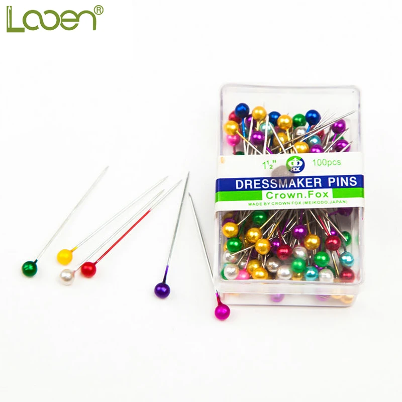 

100pcs/ lot 3.5cm Multicolor Mini Round Bead Shaped Hijab Muslim Scarf Pins Stainless Steel DIY Safety Pins Positioning Needles