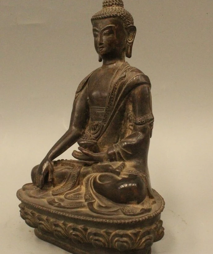 8 &quotКитай Буддизм Чистая Бронзовый сиденья Шакьямуни Амитабха Будда чаша статуя