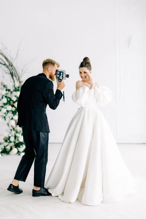 Простое свадебное платье элегантное и удобное с пышными рукавами DW098|Свадебные