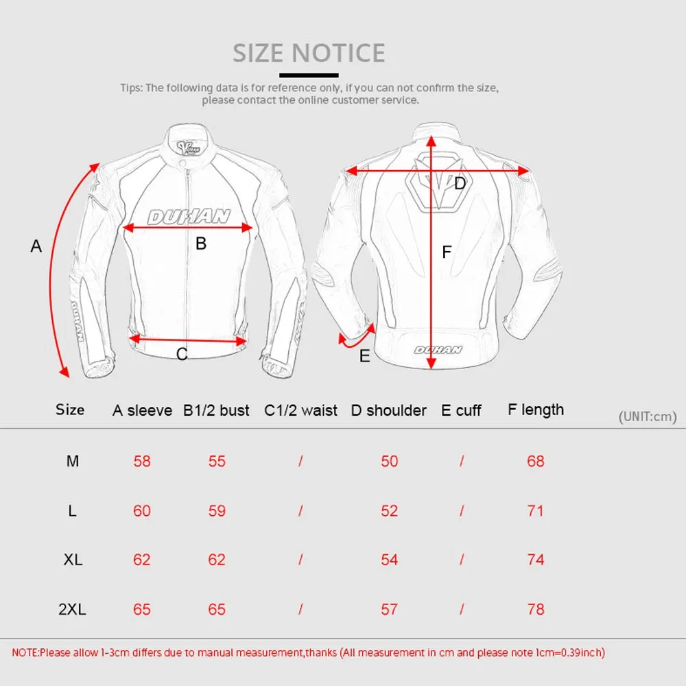 

DUHAN Motorcycle Jacket Men Windproof Riding Off-Road Racing Sports Jackets Moto Equipment Clothing With Five Protector Guards