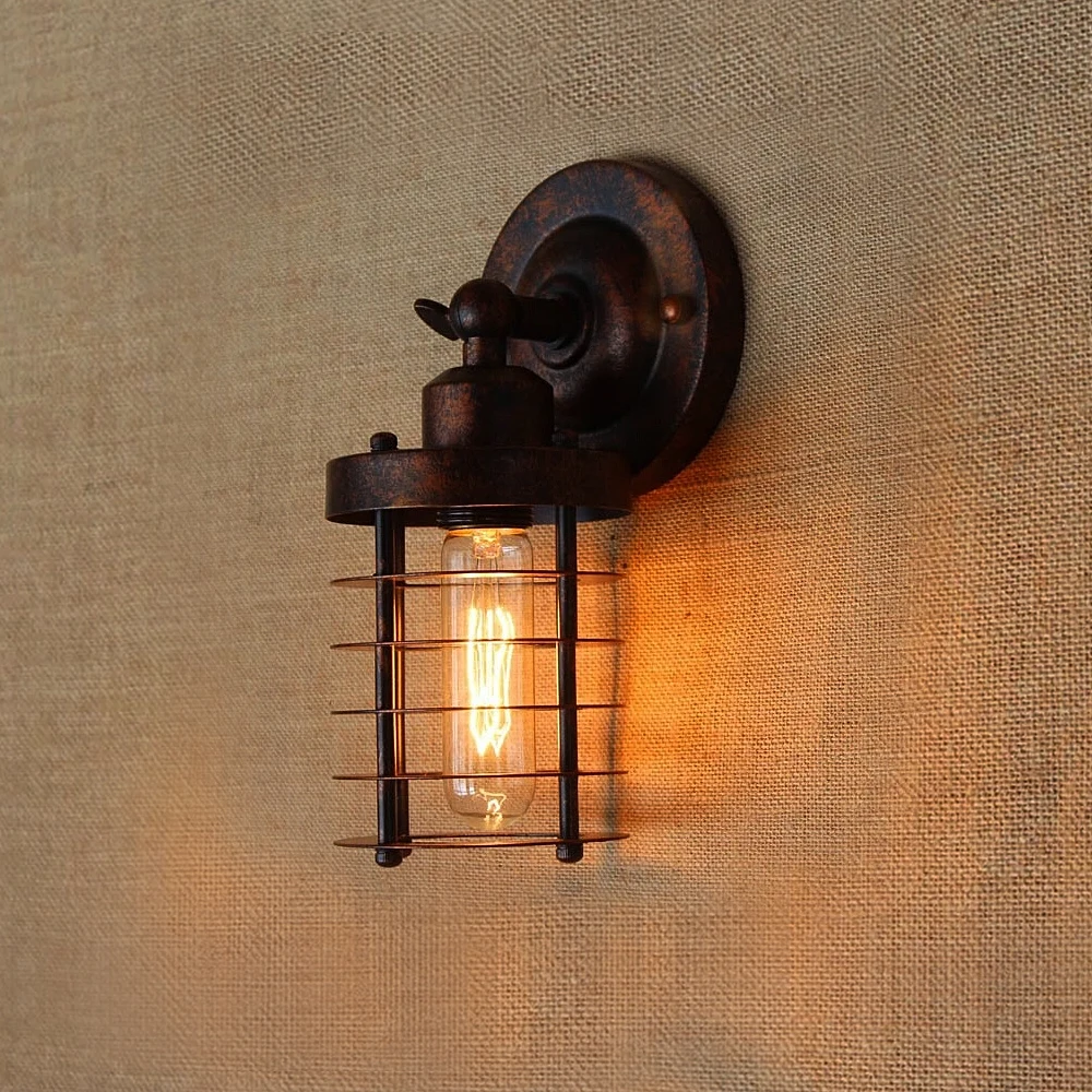 Vintage Industrial Wall Light,Rust Wall Lamp,светильник бра,Loft wall sconce Light Fixture,180°Adjustment,lampshade Up and down