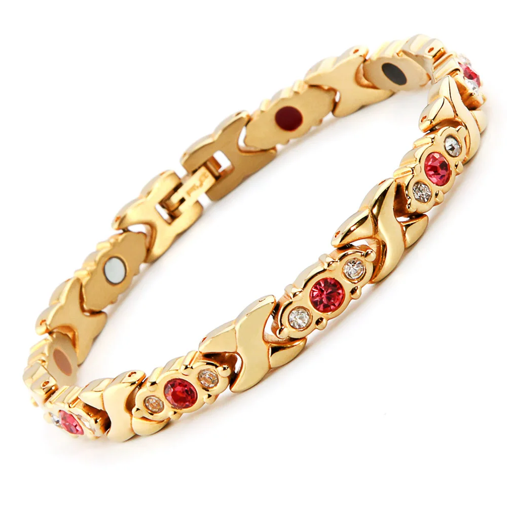 gold red zircom 316L нержавеющая сталь Магнитная терапия улучшает циркуляцию крови изысканный белый Циркон Модные женские спортивные здоровья браслет - Окраска металла: gold red zircom