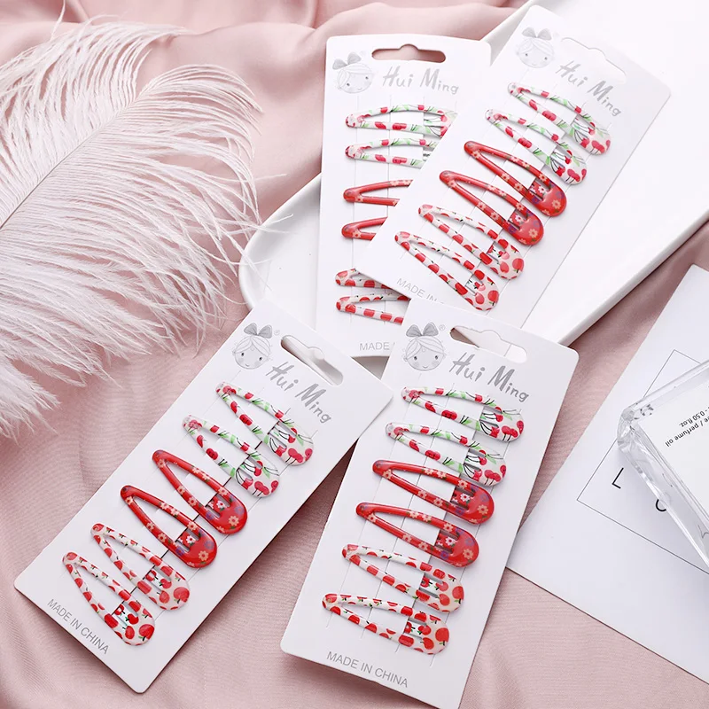 6 шт./компл. новые женские заколки для волос с милым принтом в виде цветов и вишни
