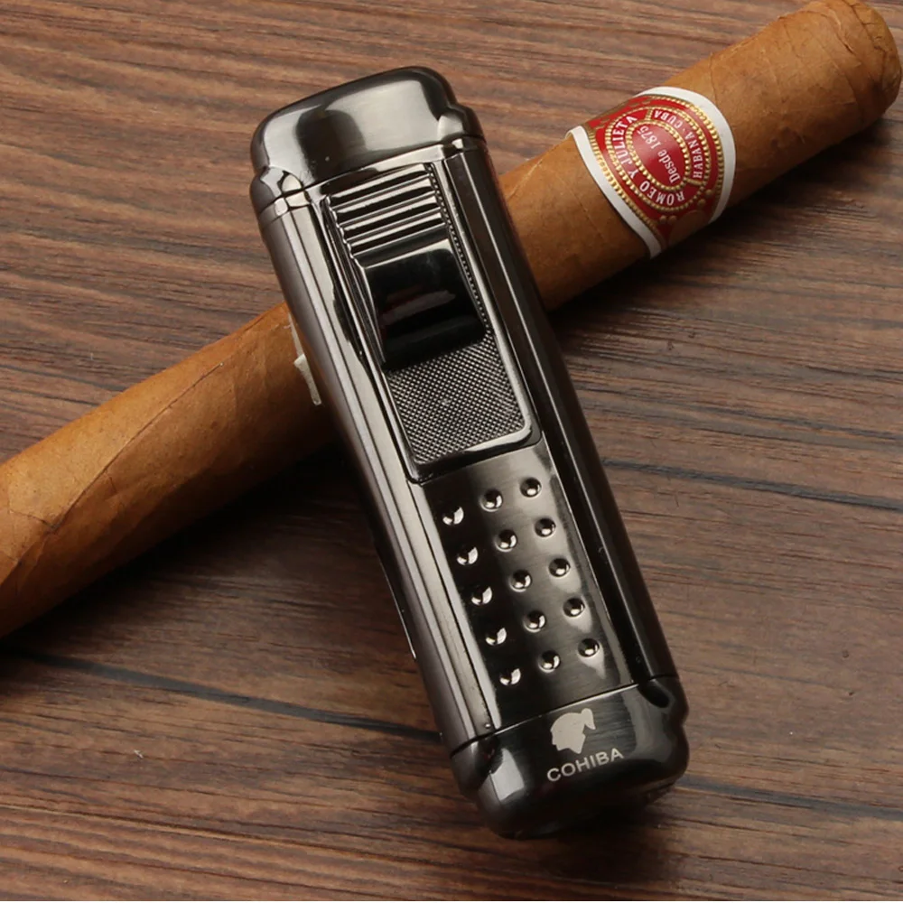 COHIBA металлическая зажигалка для сигар 4 красный фонарь для струи пламени многоразовая ветрозащитная газовая зажигалка для сигарет