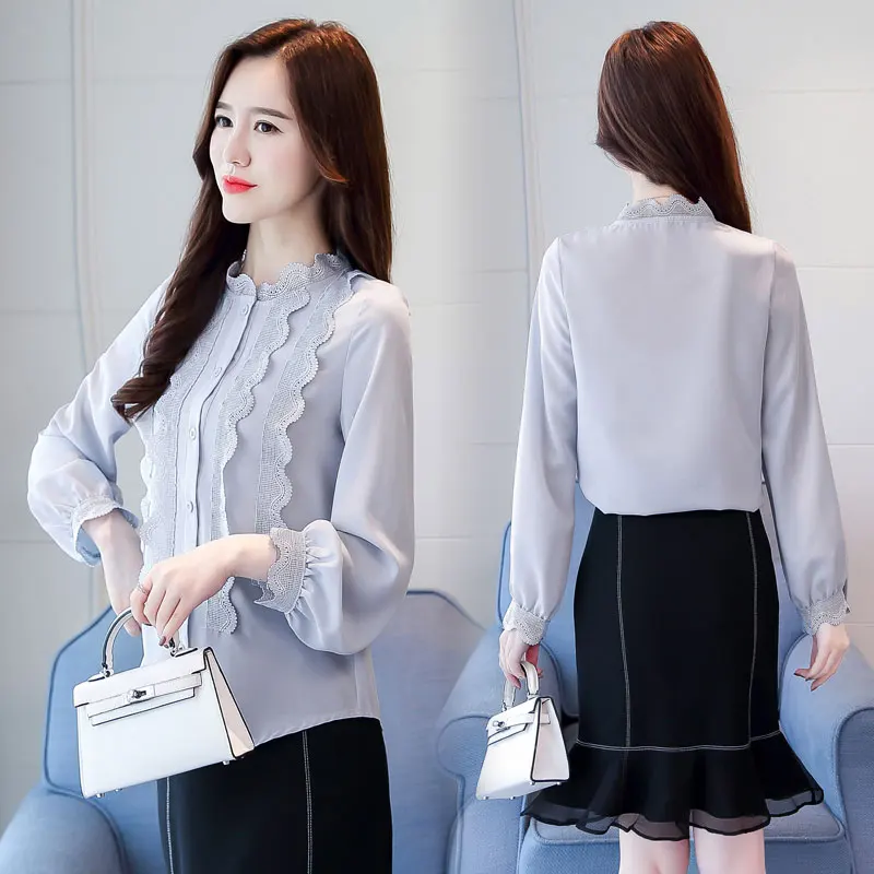 Dingaozlz кружевная блузка Осенняя Новинка blusa feminina Женские топы с длинными рукавами Корейская Офисная женская шифоновая рубашка с оборками одежда