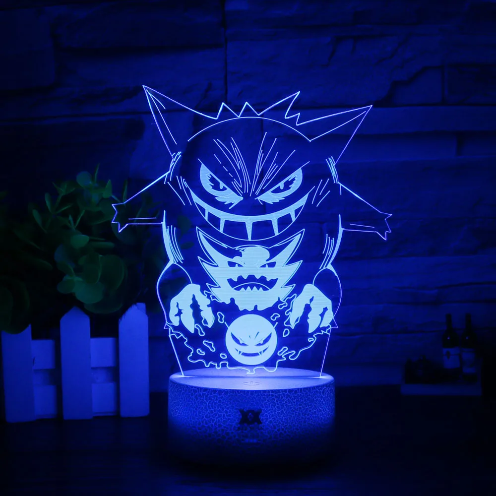 Покемон генгар, 3D лампы холодный Красочный светодиодный ночной Светильник USB Белый база мультфильм декоративные настольные лампы для детей Рождественский подарок