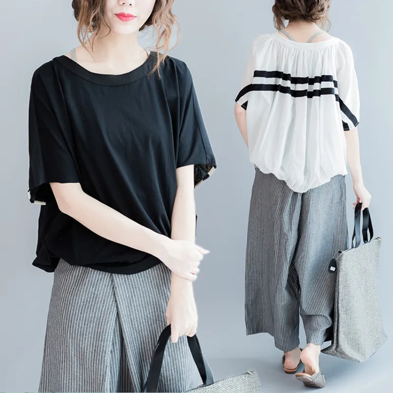 Большие размеры Сезон лето Женские модные комплекты одежды в полоску из хлопка