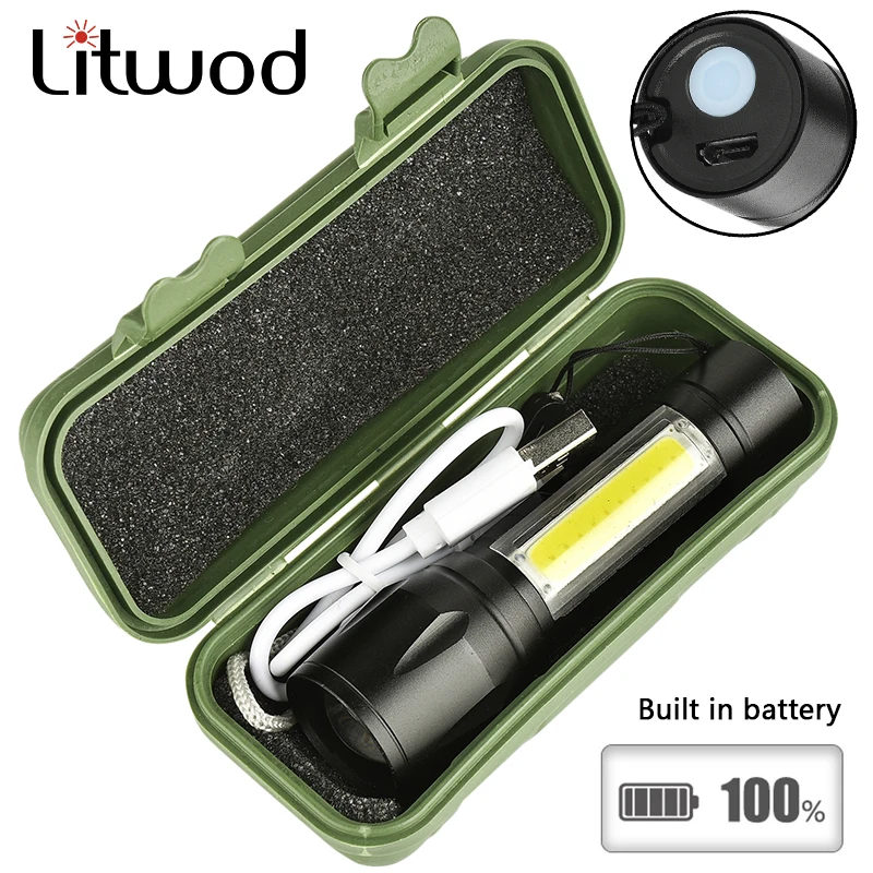 Litwod Z201517 встроенный batttery светодиодный мини фонарик Q5 по технологии COB (зум