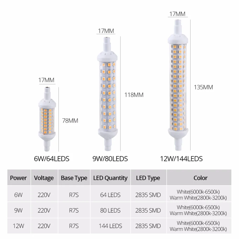 Светодиодный светильник Ampoule R7S Диодная кукурузная лампа 78 118 135 мм 64 80 144