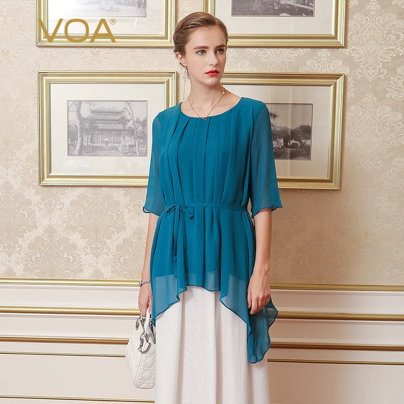 VOA 2017 летняя рубашка из натурального шелка женская уличная одежда топы с