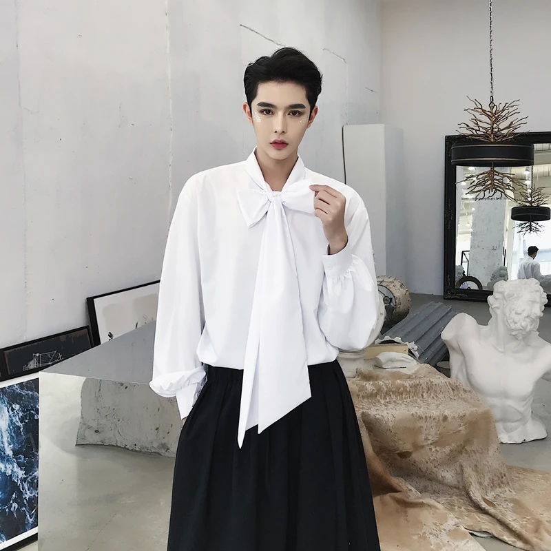 NEW men's clothing Fashion early autumn long bow tie Lantern Sleeve loose sleeved shirt costumes | Мужская одежда
