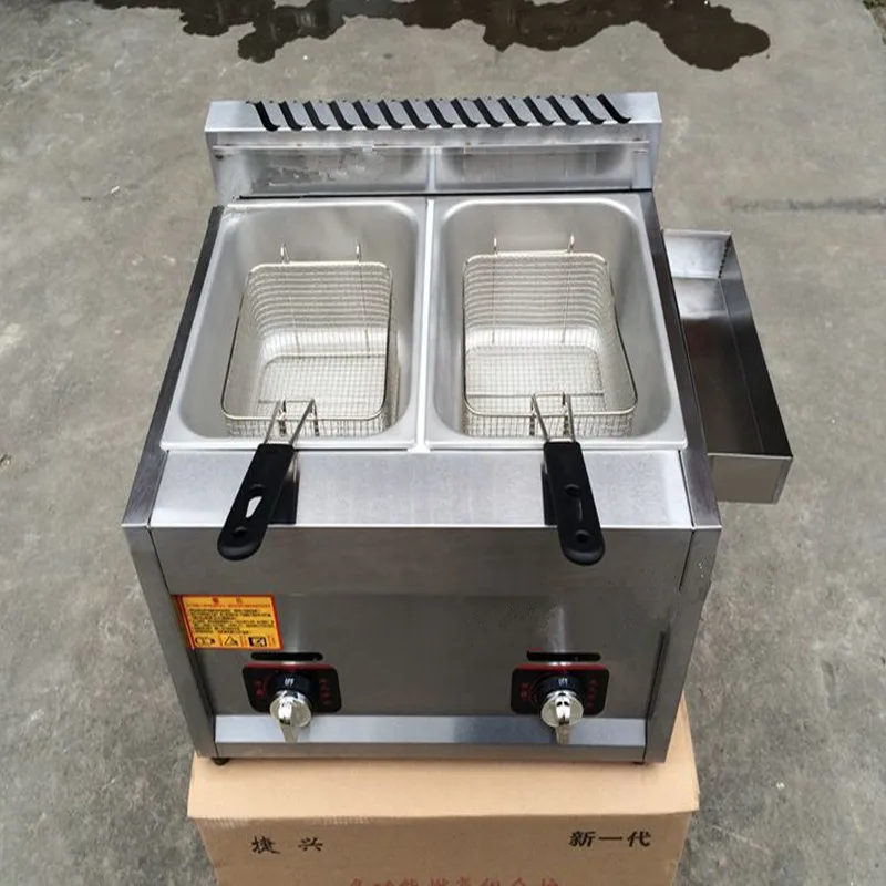 New design stainless steel gas deep fryer double cylinder gas fryer ZF hot sale es 101sp electric fryer single basket deep fryer single cylinder french fries machine thick stainless steel