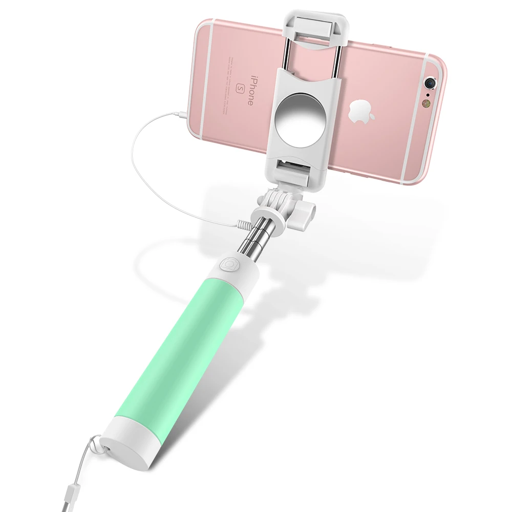 Green Caseier Милая Мини Проводная селфи-палка для iPhone7 8 X для samsung Xiaomi huawei зеркало, селфи-палка Складная портативная селфи-палка - Цвет: Green