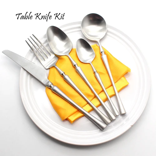 5pcs Table Knife Kit Серебряный набор столовых приборов, роскошная столовая посуда, 5 шт., матовая готовая столовая посуда, 304 нержавеющая сталь, столовый нож и вилка - Цвет: 5pcs Table Knife Kit