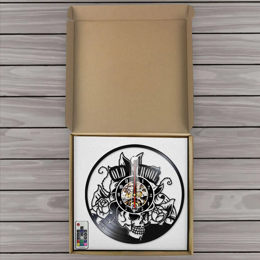 Старинный школьный дизайн череп цветы тату винтажная виниловая запись настенные