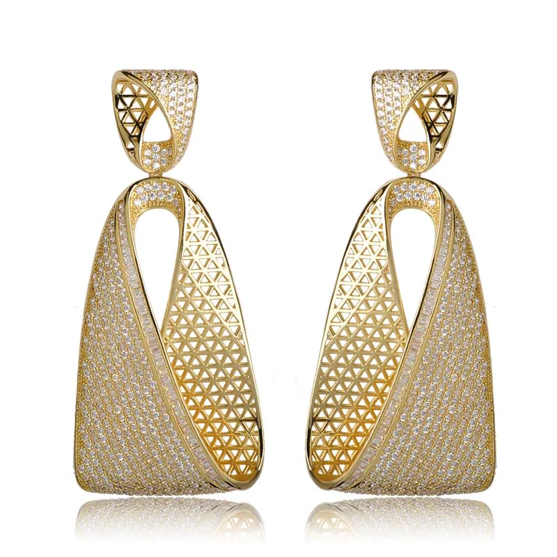 gold color Dazz Роскошные Большие медные серьги для женщин, дамские свадебные украшения, цельные цирконы, два тона, цветные серьги, Bijoux, вечерние аксессуары - Окраска металла: gold color