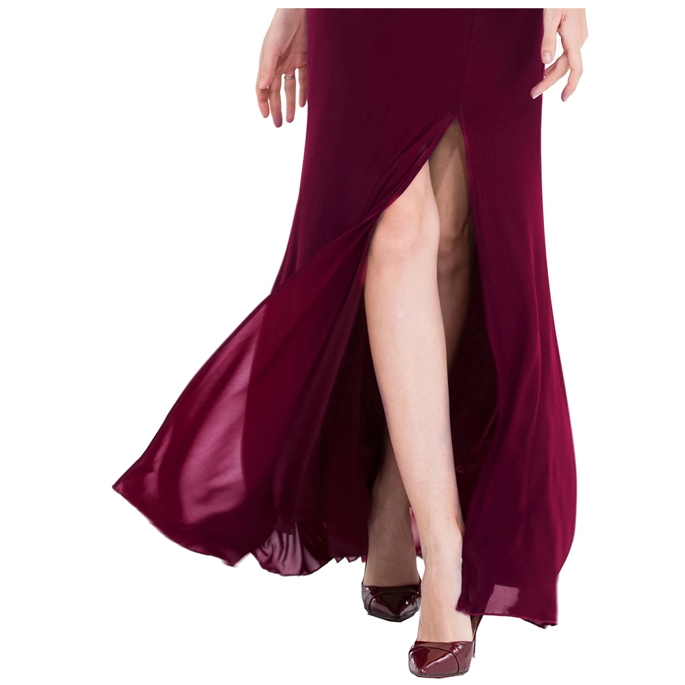 Женское Веч. Платье с разрезом Angel-fashions бордовое длинное вечернее платье расшитое