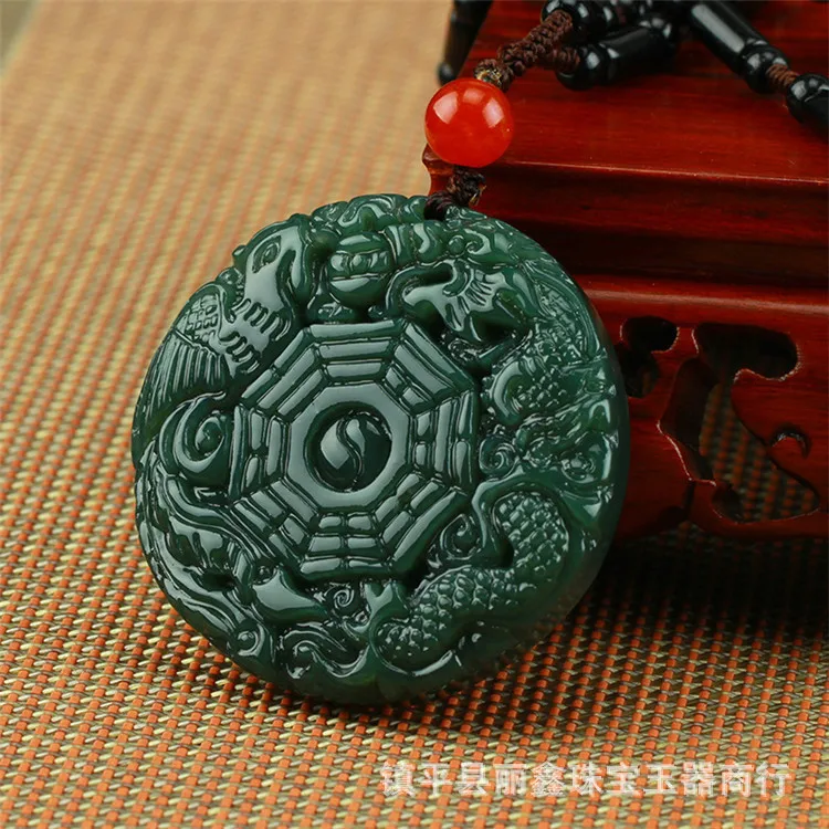 Ожерелье с подвеской из натурального нефрита Xinjiang hitian Jade Dragon Tai Chi Bagua|necklace
