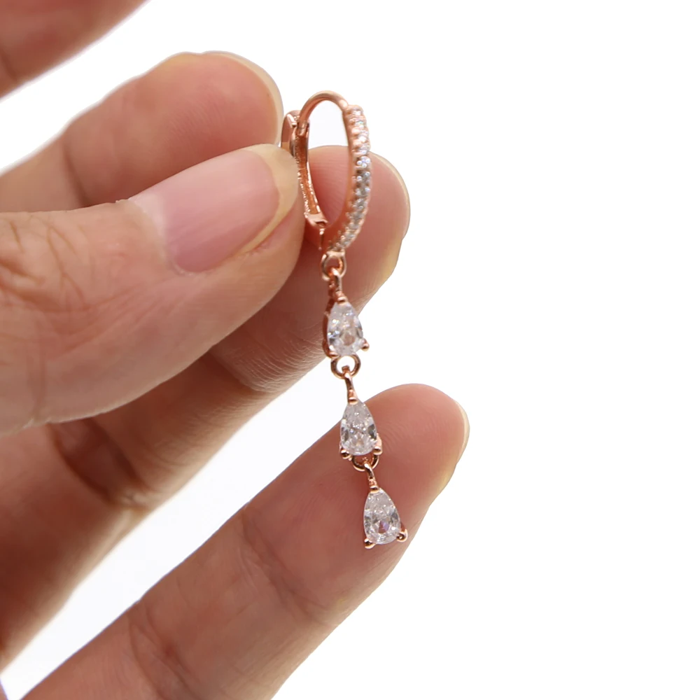 Серьги Oorbellen новые модные женские/женские серьги розового цвета 3 шт. с фианитами