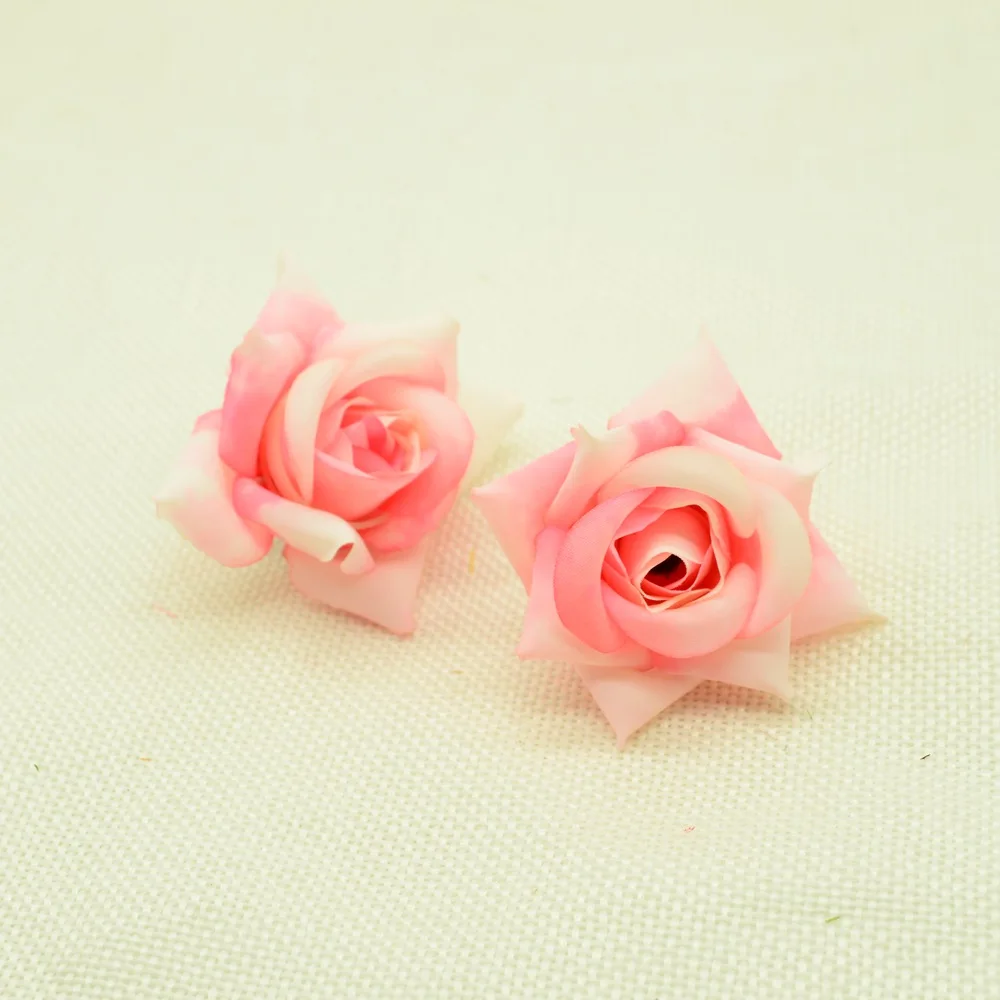 pink white 10 шт., 5 см, искусственные цветы, новогодний, Рождественский Декор для дома, свадьбы, свадебная шелковая головка розы, поддельная брошь, декоративный цветочный горшок - Цвет: pink white