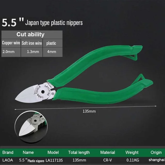5.5inch LAOA Пластиковые кусачки плоскогубцы с мягкой ручкой диагональные плоскогубцы электрические провода режущие боковые ножницы флеш-плоскогубцы - Цвет: 5.5inch