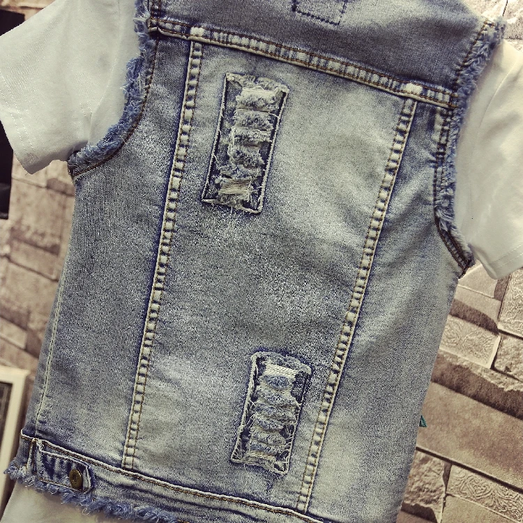 

New Summer Short Denim Women's Vest 2018 Casual Slim Appliques flowers Colete Feminino Sleeveless Jeans Jackets Coat