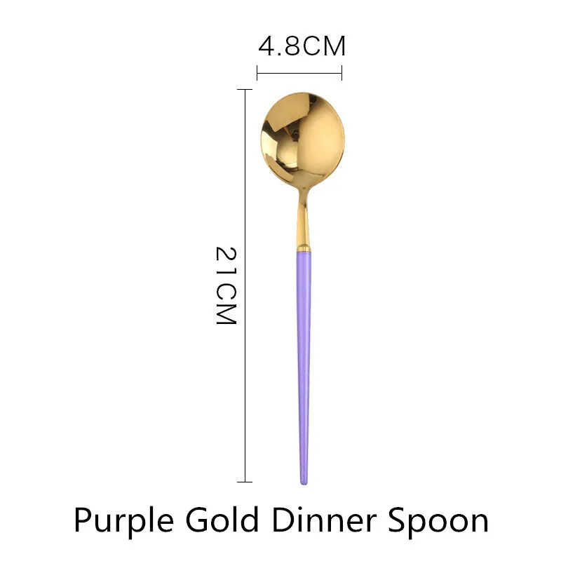 Purple Gold Spoon 1 шт. столовый набор столовых приборов, ножи, вилки, ложки, Западная кухня, столовая посуда из нержавеющей стали, домашние вечерние столовые приборы, набор посуды - Цвет: Purple Gold Spoon