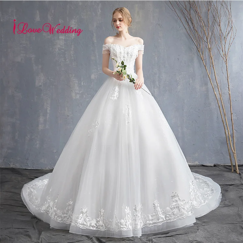 ILoveWedding Новая мода с открытыми плечами кружевное платье длинными рукавами и