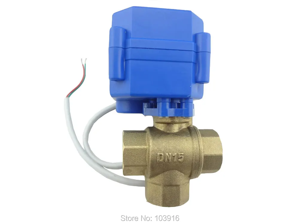 Шаровой кран с электроприводом трехходовой DN15 (уменьшающий порт) электрический