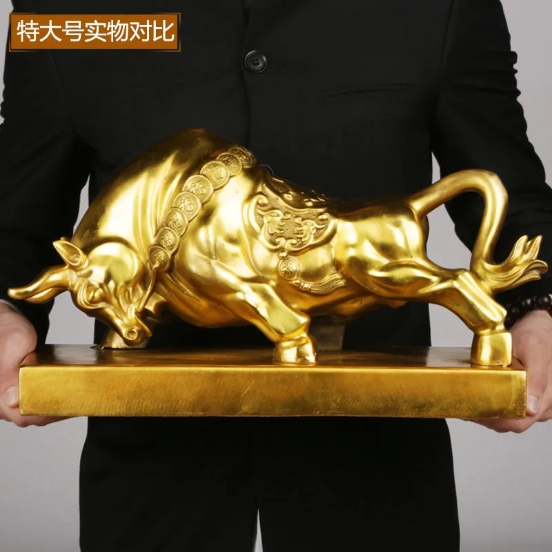 

42 LARGE-TOP COOL home office equity market -efficacious Talisman Money Drawing GOLD Charging Bull COW bronze ART sculpture