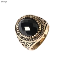 hot men ring jewelry ancient plated unique carved black stone ring vintage style black color for men ring 31023