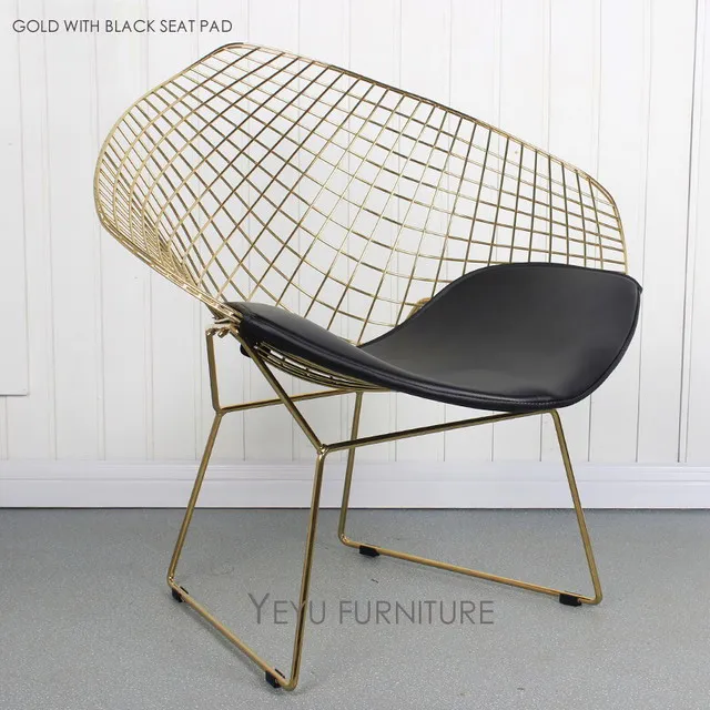 Gold black 1 pad Розовое золото или золотой цвет современный дизайн Гарри бертойя ромбовидная проволока стул, ромбовидная Металлическая стальная проложенная проволока стул, лофт стул 1 шт - Цвет: Gold black 1 pad