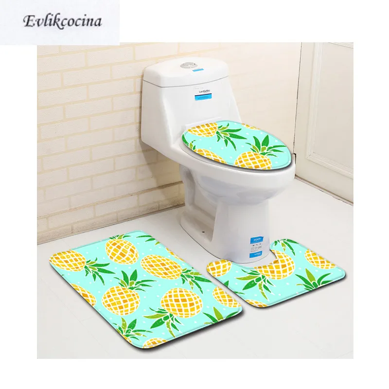 

Free Shipping 3pcs Pinapple Series Banyo Bathroom Carpet Toilet U Type Bath Mat Set Non Slip Tapis Salle De Bain Alfombra Bano