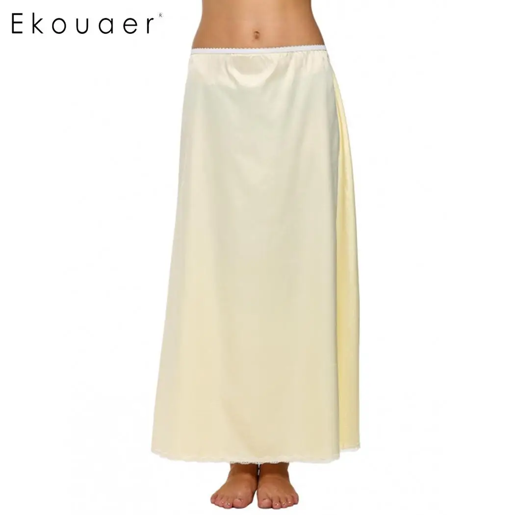 Ekouaer/Повседневная модная женская юбка Нижняя однотонная кружевная свободная