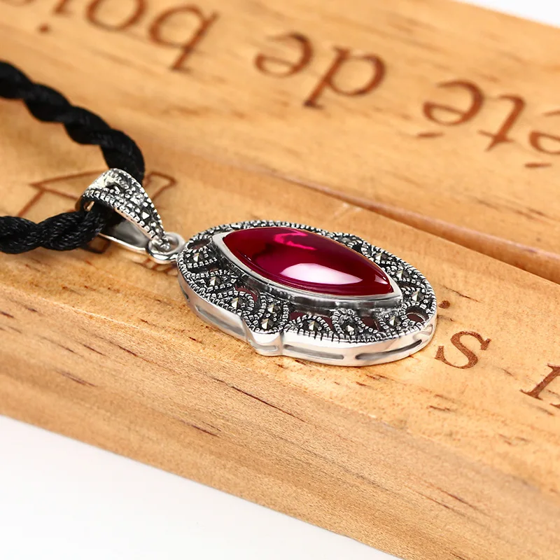 Полый кулон из серебра 925 пробы Красный кубический циркон марказит 100% чистый S925