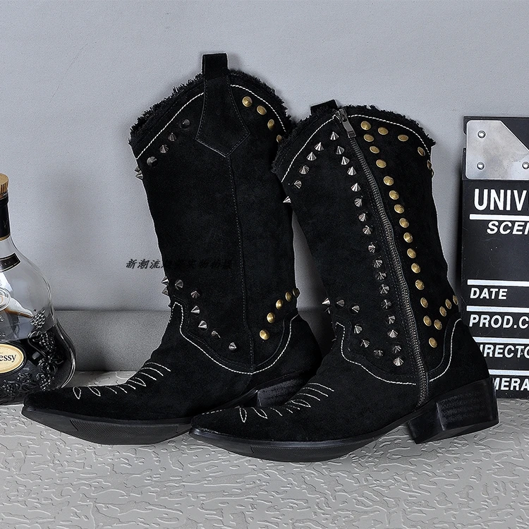 Западный стиль черная Рабочая искусственная кожа заостренный носок